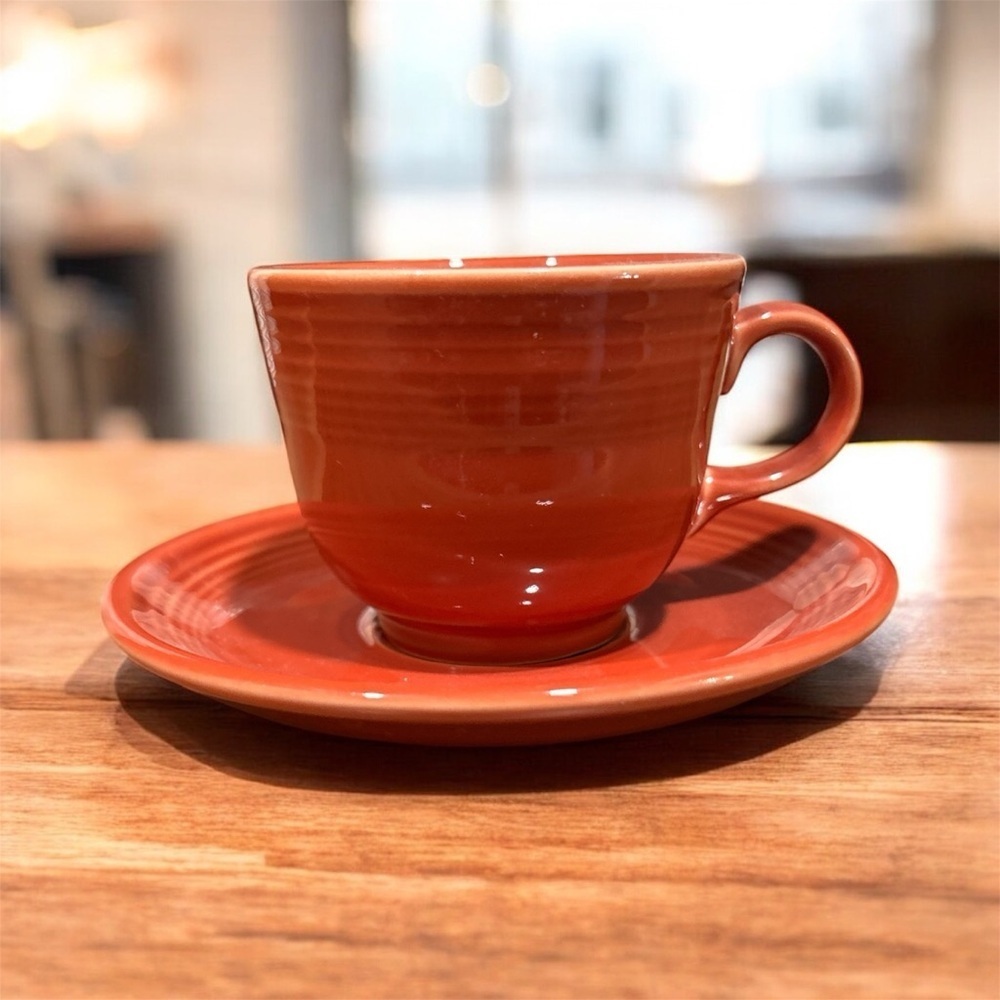 Fiesta Tea Cup and Saucer Set - Burnt Orange